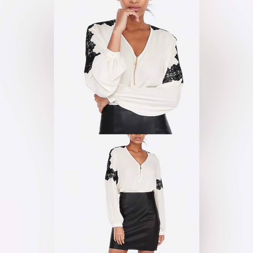 Express Blouse NWT Size Small White with Black Lace Detail